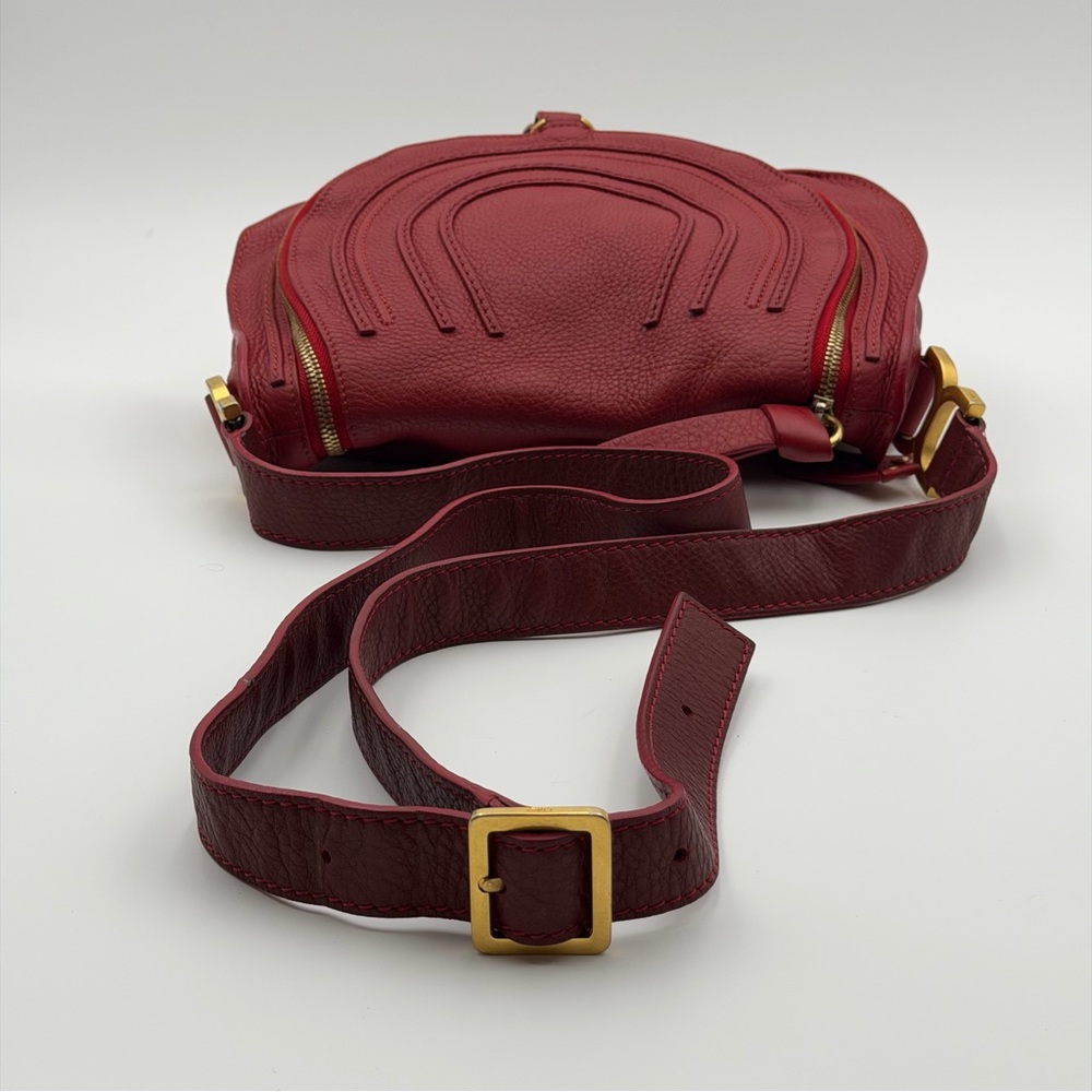 CHLOÉ MARCIE LEATHER CROSSBODY BAG – RED / BURGUNDY - Picture 7 of 12